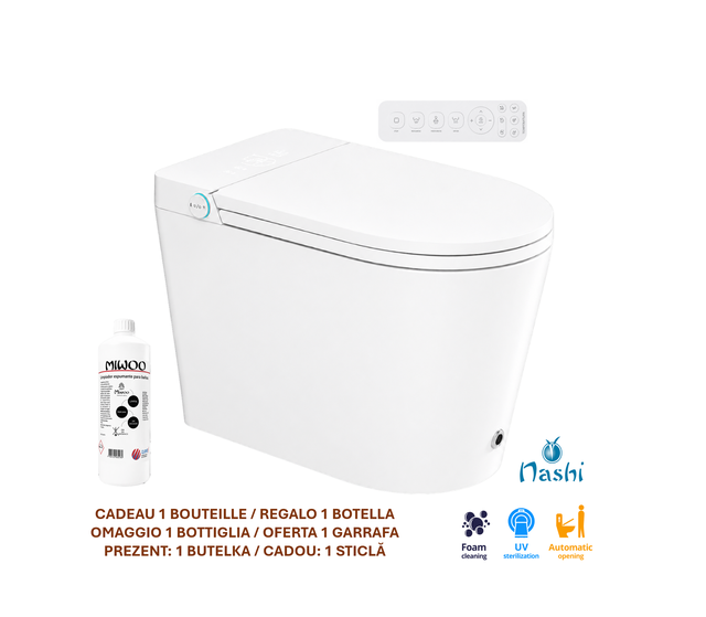 INODORO JAPONÉS WC INTELIGENTE NASHI OVIAN SE A SUELO, ESPUMANTE ANTI SALPICADURAS, APERTURA-CIERRE AUTOMÁTICOS, ESTERILIZACIÓN, INYECTOR INOX
