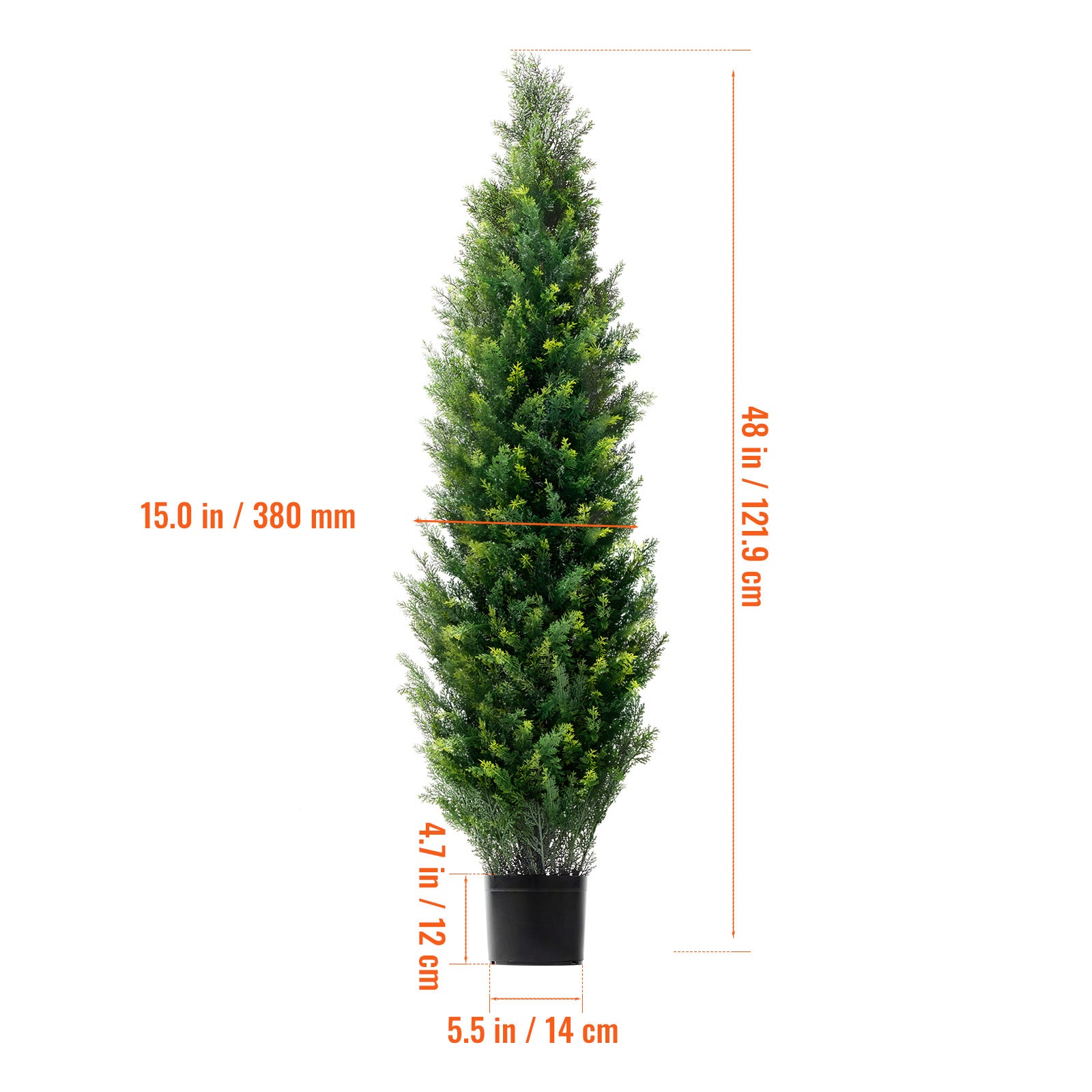 Set di 2 alberi topiari artificiali in cedro SucceBuy, altezza 122 cm, pini e cipressi finti sempreverdi con vaso, per interni/esterni, trattamento UV - 2
