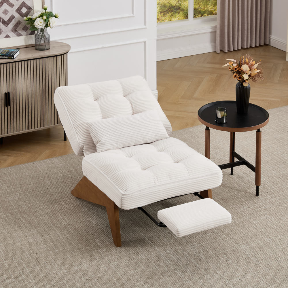 Fauteuil relax moderne en velours côtelé réglable avec repose-pieds, coussin lombaire et pieds en bois massif - 2