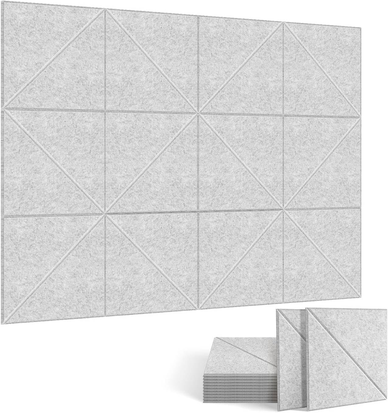 Zestaw 12 samoprzylepnych paneli akustycznych, wyściółka dźwiękochłonna z poliestru, panele ścienne o wysokiej gęstości, 30 x 30 x 1 cm, kolor szary