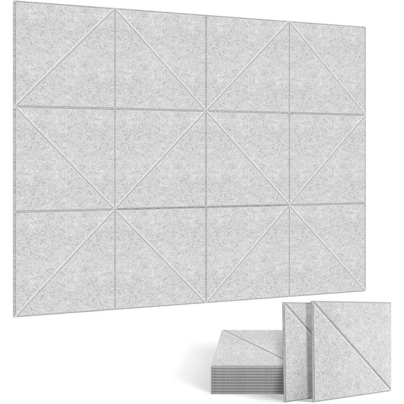 Zestaw 12 samoprzylepnych paneli akustycznych, wyściółka dźwiękochłonna z poliestru, panele ścienne o wysokiej gęstości, 30 x 30 x 1 cm, kolor szary