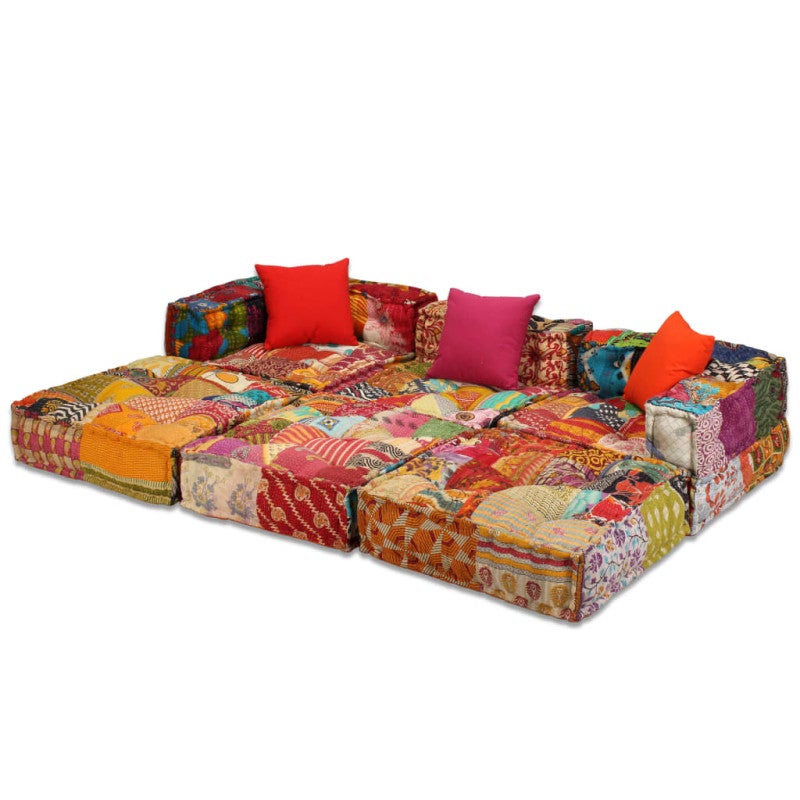Pouf modulaire à 3 places Patchwork Tissu - 2
