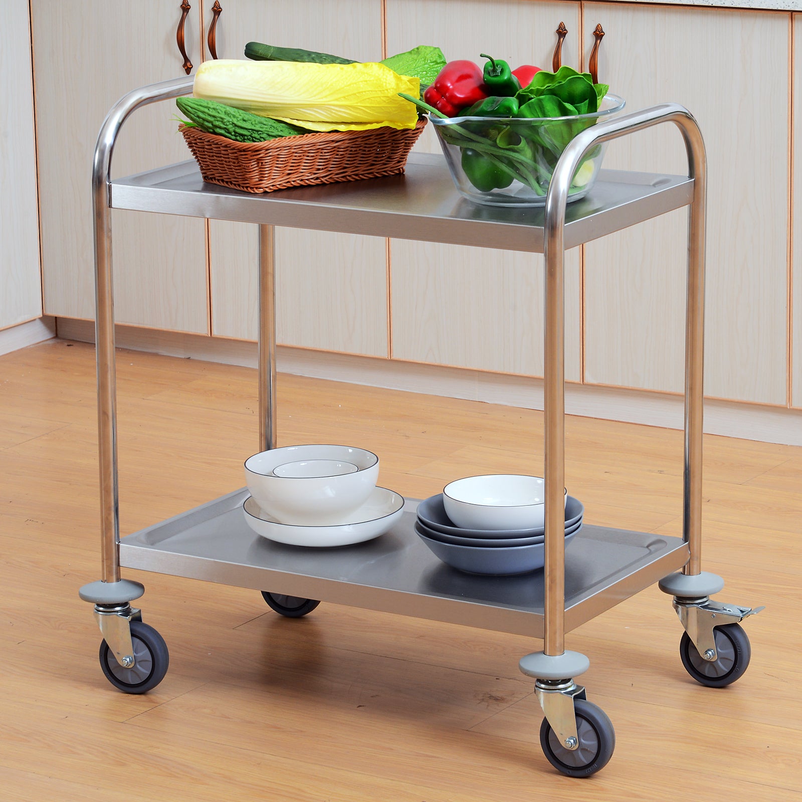 Desserte de cuisine en acier inoxydable à roulettes 2 étagères HOMCOM - 9
