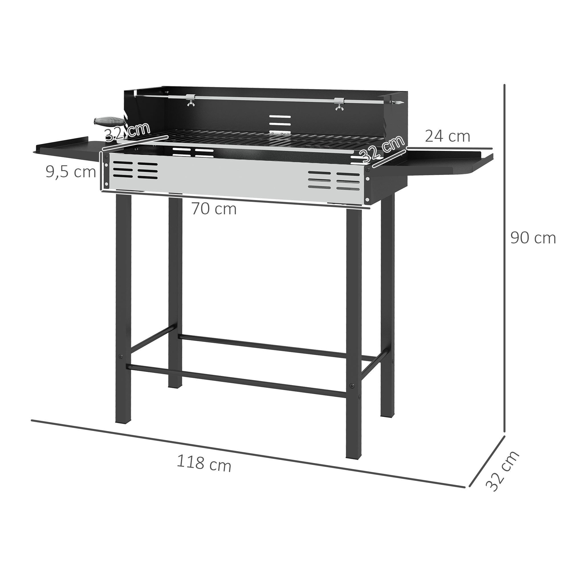 Barbecue a Carvão Outsunny Aço Inoxidável e Metal Preto e Prata 118x32x90 cm - 3