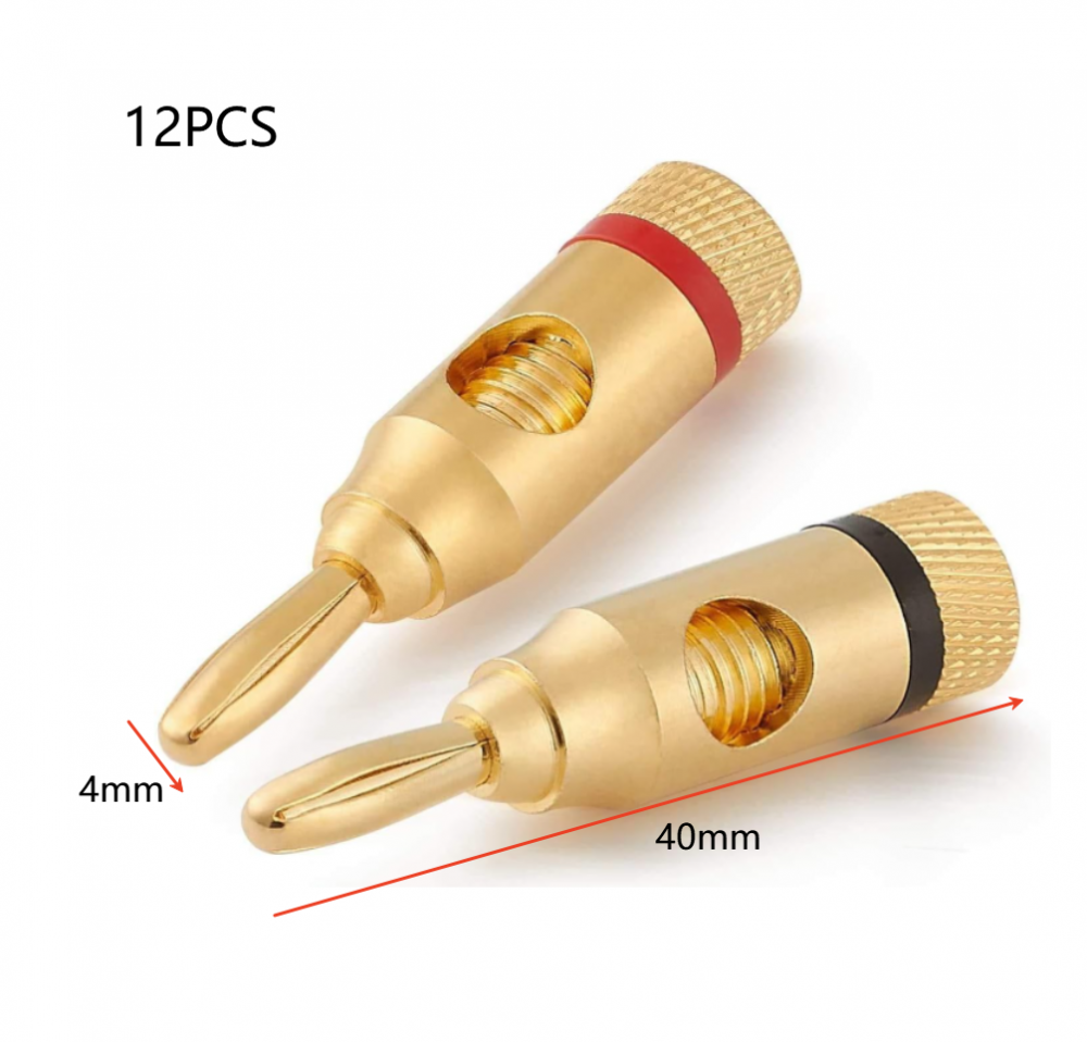 12 fiches bananes, connecteurs d'enceintes plaqués or de qualité supérieure pour câbles d'enceintes, home cinéma, câbles d'enceintes - 2