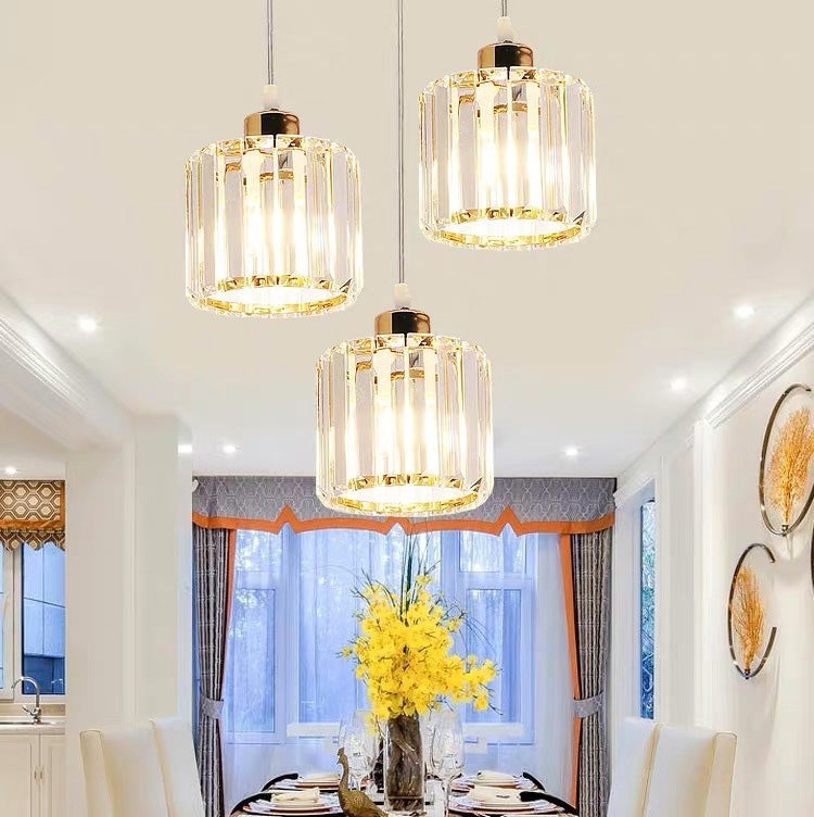 LEDANDER Lustre moderne en cristal, lustre linéaire réglable, disque à trois lumières, couleur or, sans source lumineuse, 220V, E27 - 4
