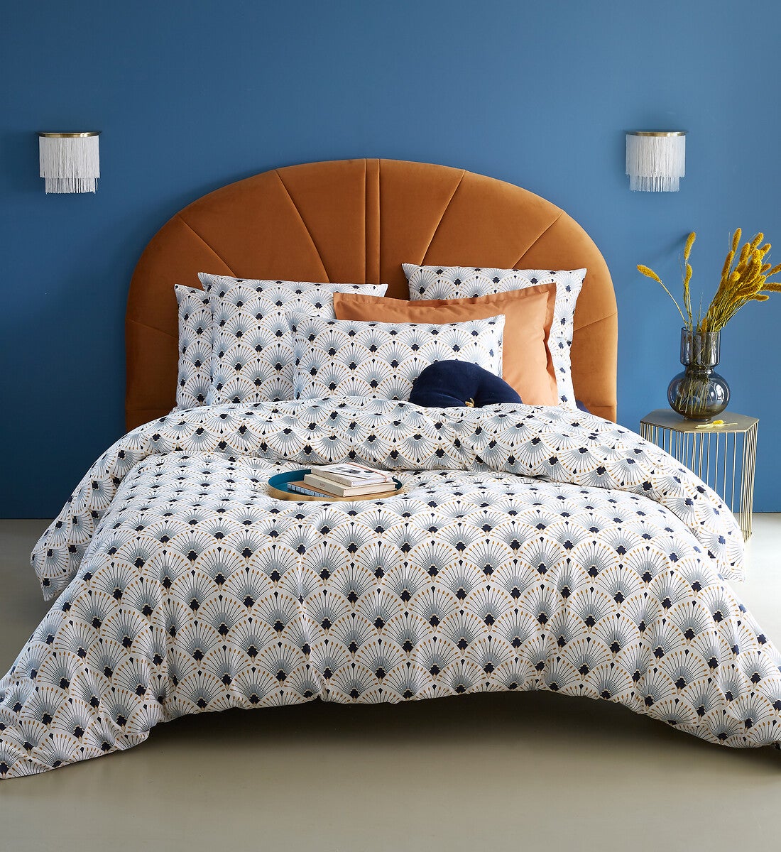 Housse de couette satin de coton, Pawica - Blanc/imprimé bleu - 140 x 200 cm - 3