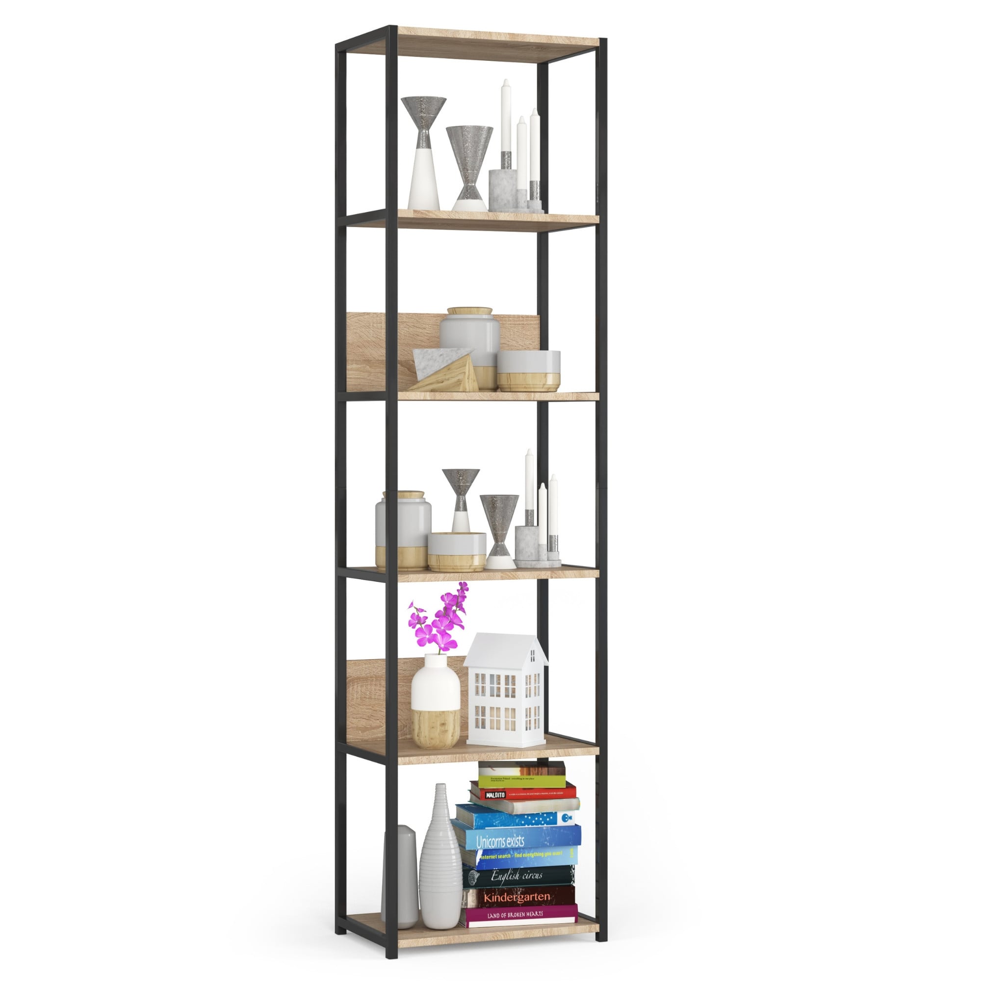 Regał industrialny AKORD metalowy Czarny Dąb Sonoma 50x32x192 cm