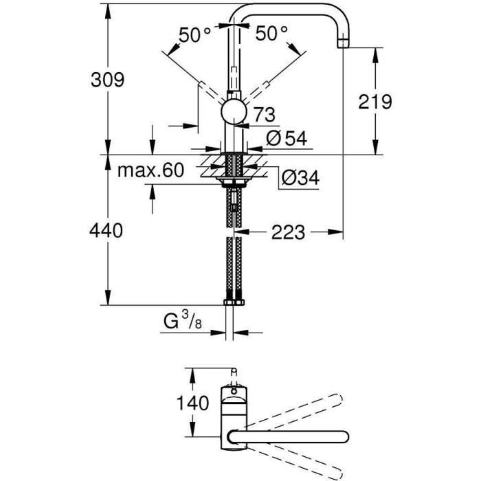 Mitigeur monocommande Evier Bec U Minta 32488000 Grohe - 3