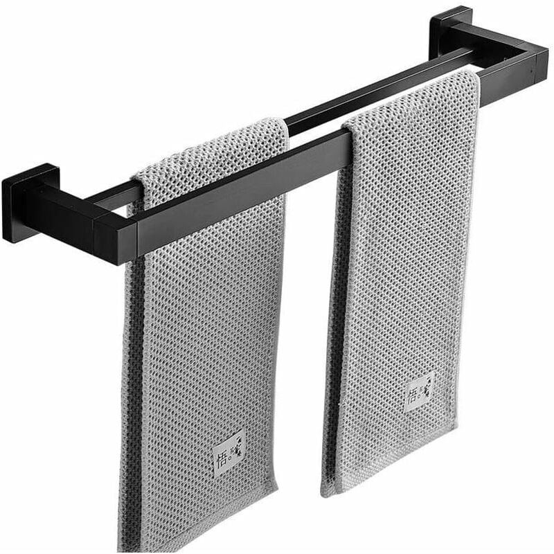 Matowy czarny podwójny wieszak na ręczniki, stal nierdzewna, montaż ścienny, 2 drążki, półka łazienkowa, akcesoria łazienkowe (rozmiar: 60 cm), 575 g