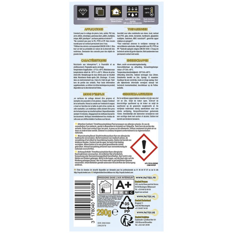 Colle mastic de fixation PL Premium Crystal - transparent - cartouche de 290 g - 4