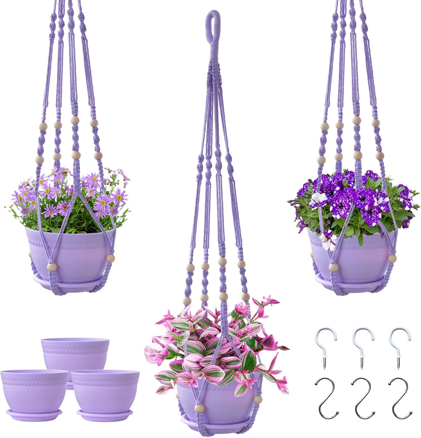 Cesto da appendere per piante verdi da giardinaggio Appendiabi in corda di cotone Vaso da fiori fatto a mano in macramè Tasca da parete Boho Cortile Decorazioni per la casa