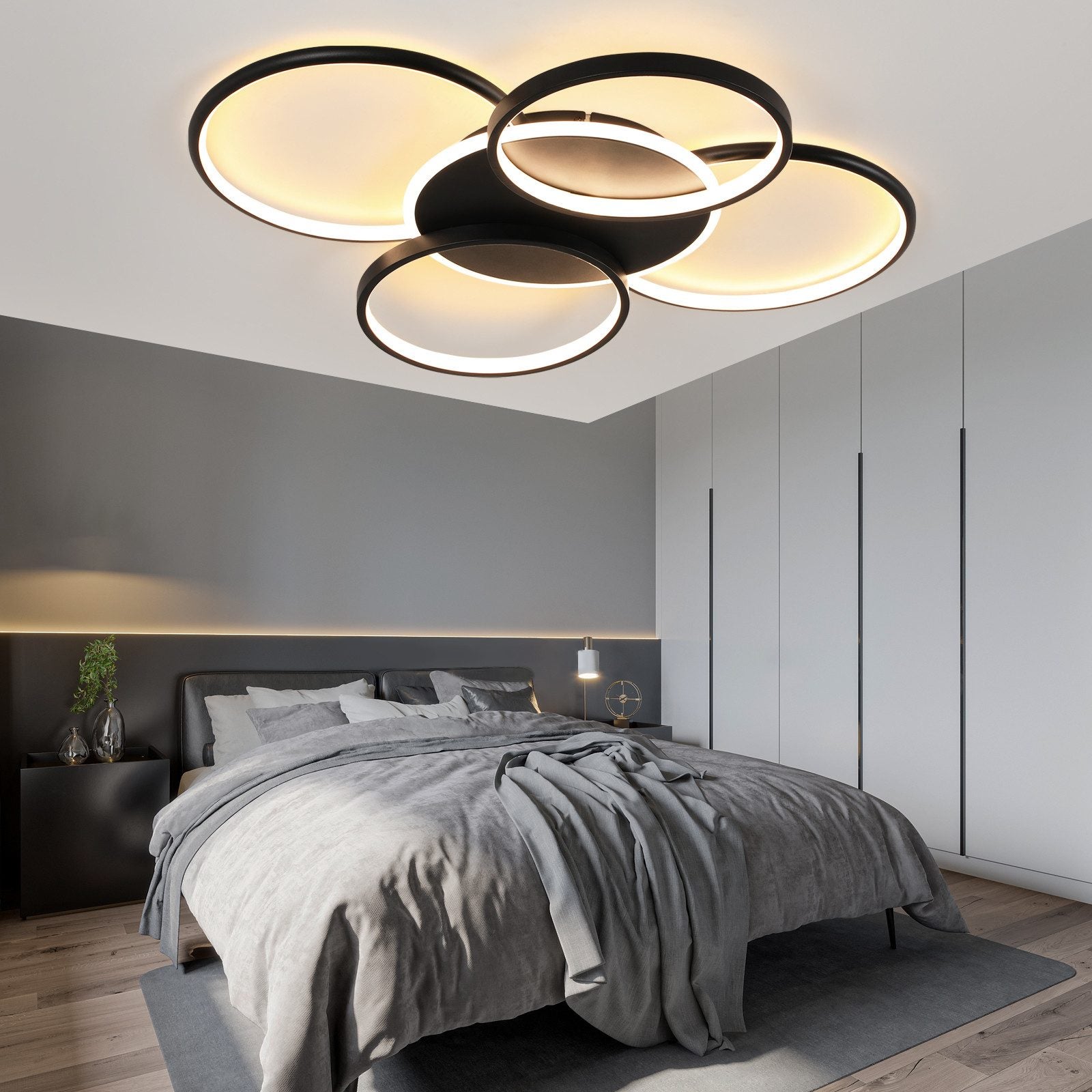 NETTLIFE Lampa sufitowa LED do salonu ściemnialna 70 W z pilotem 5 pierścieni biała nowoczesna akrylowa - 6