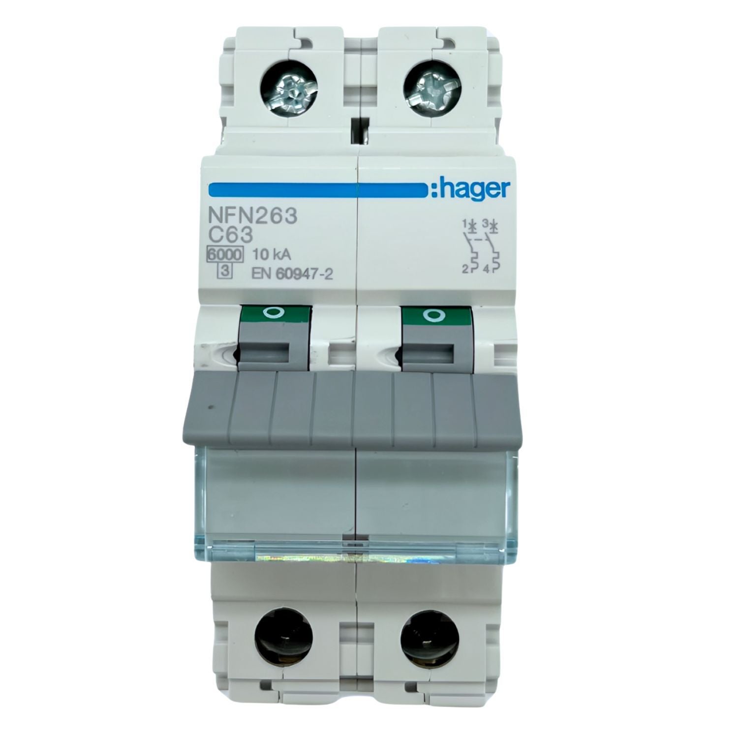 Hager - Disjoncteur 63A 2P courbe C 6-10kA 230V - NFN263 - 2