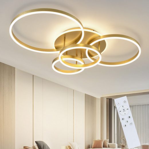 ZMH Lampa sufitowa LED 90W nowoczesna Ściemnialna złota z pilotem do sypialni salonu i jadalni