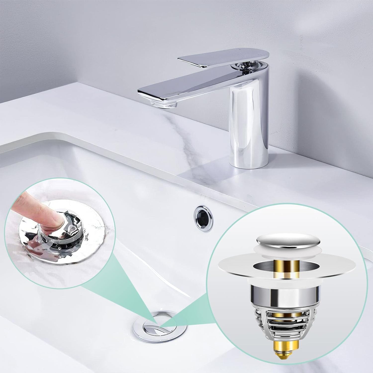 2 pezzi tappo per lavandino del bagno tappo universale per filtro per lavandino della doccia tappo per lavabo nucleo rimbalzo filtro di scarico tappo per vasca da bagno da cucina  13