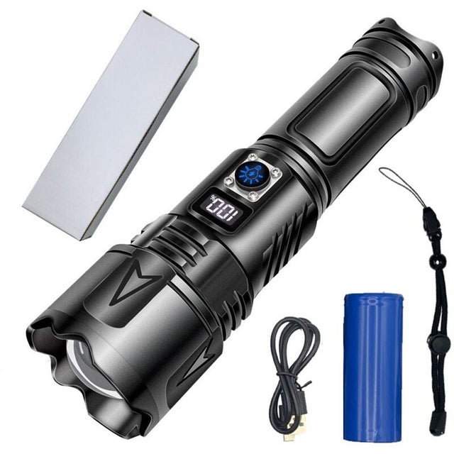 Lampe de poche super puissante, 500 000 lumens, rechargeable par USB-C, étanche IP65, 5 modes