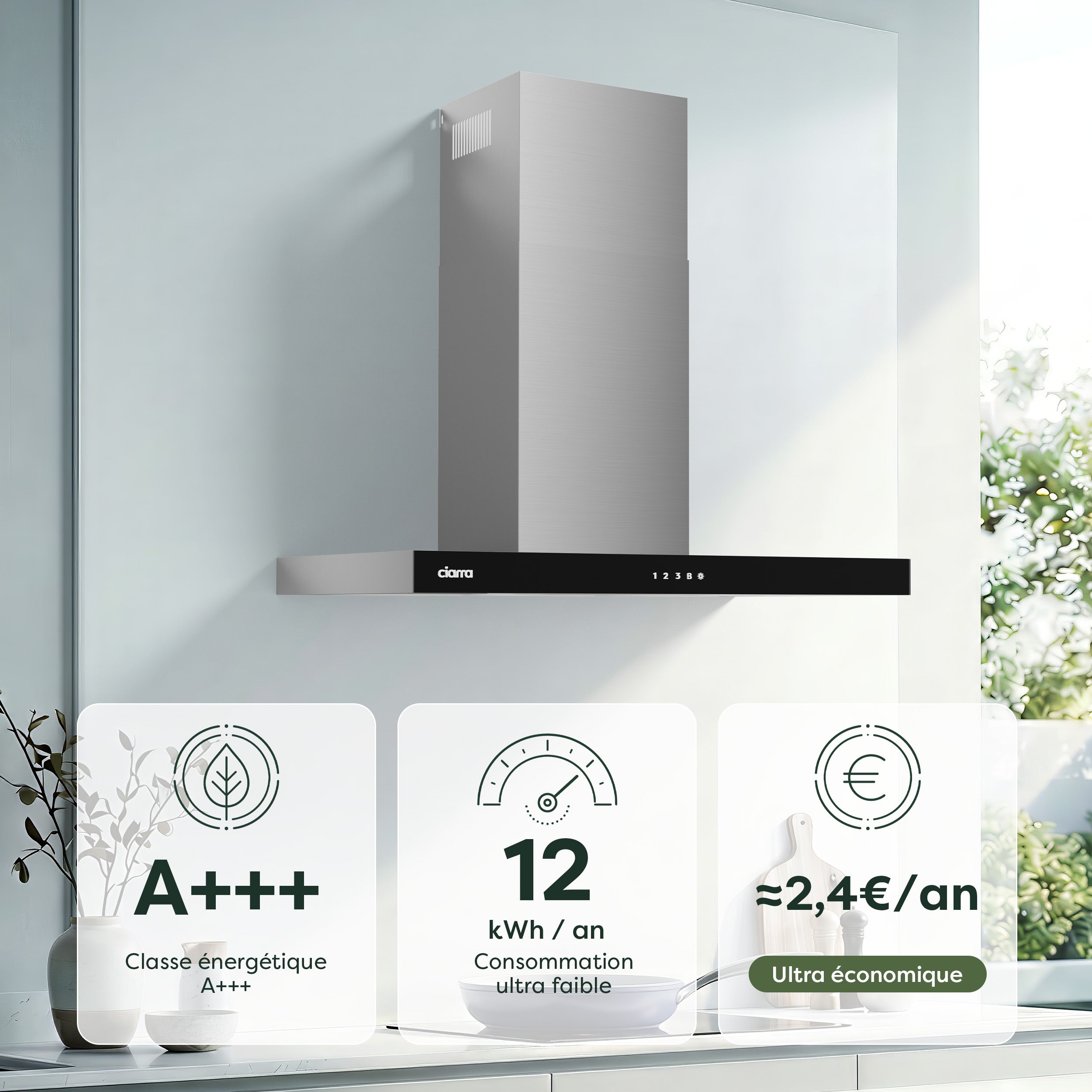 CIARRA Hotte Aspirante 90cm Tactile et Wi-Fi Connecté 650 m3/h 4 Vitesses Booster Classe A+++ CBCS9102 - 3