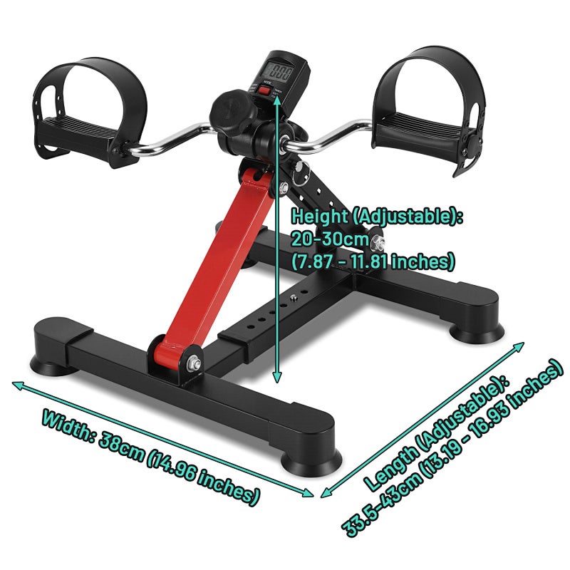 Mini bicicleta estática dobrável com pedais - - Para treinar pernas e braços - Musculação Preto e vermelho - 2