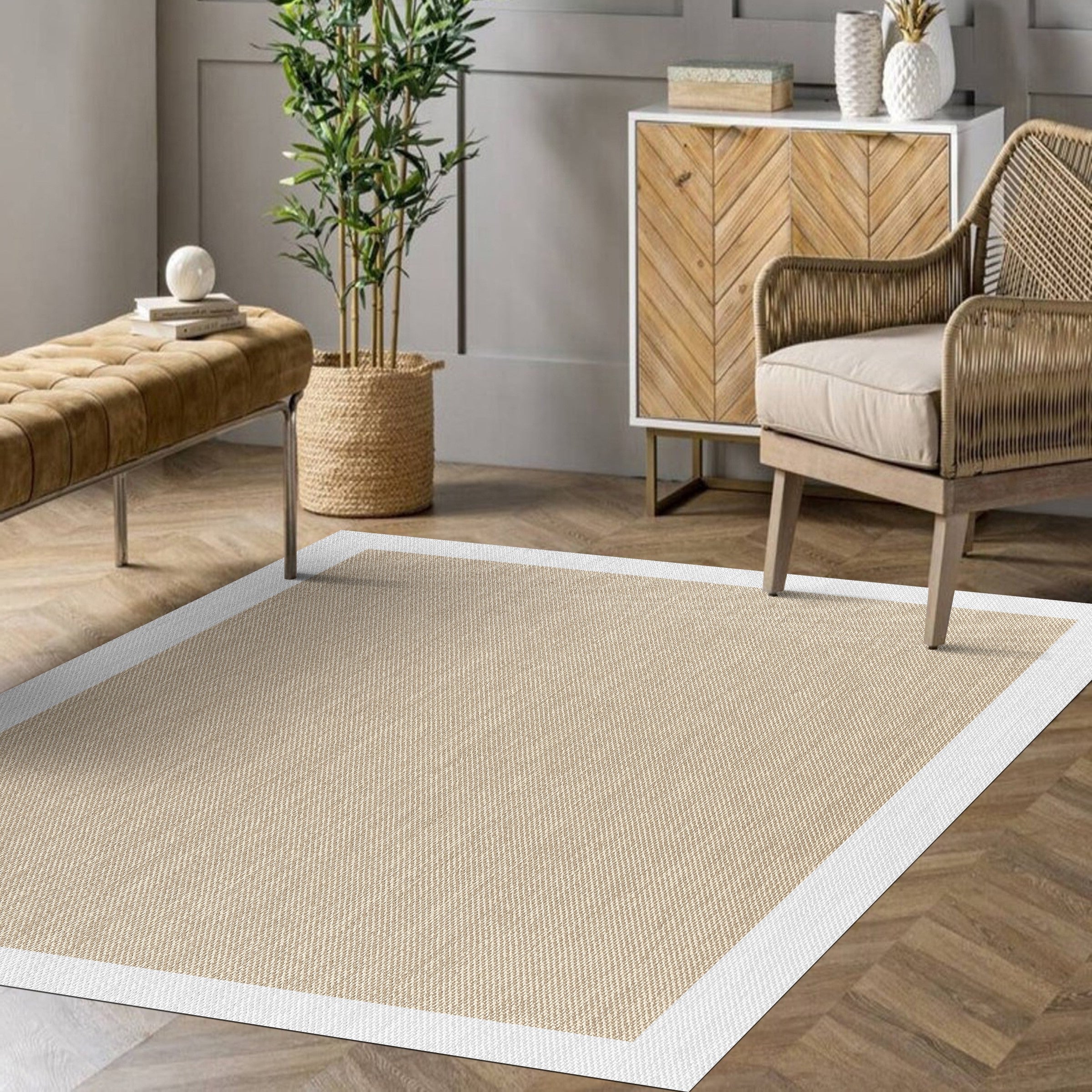 Tapete de vinil Premium de Alta Gama, Almofadas de quarto Lavável antiderrapante e resistente Bege-Branco 160x230 cm - 6