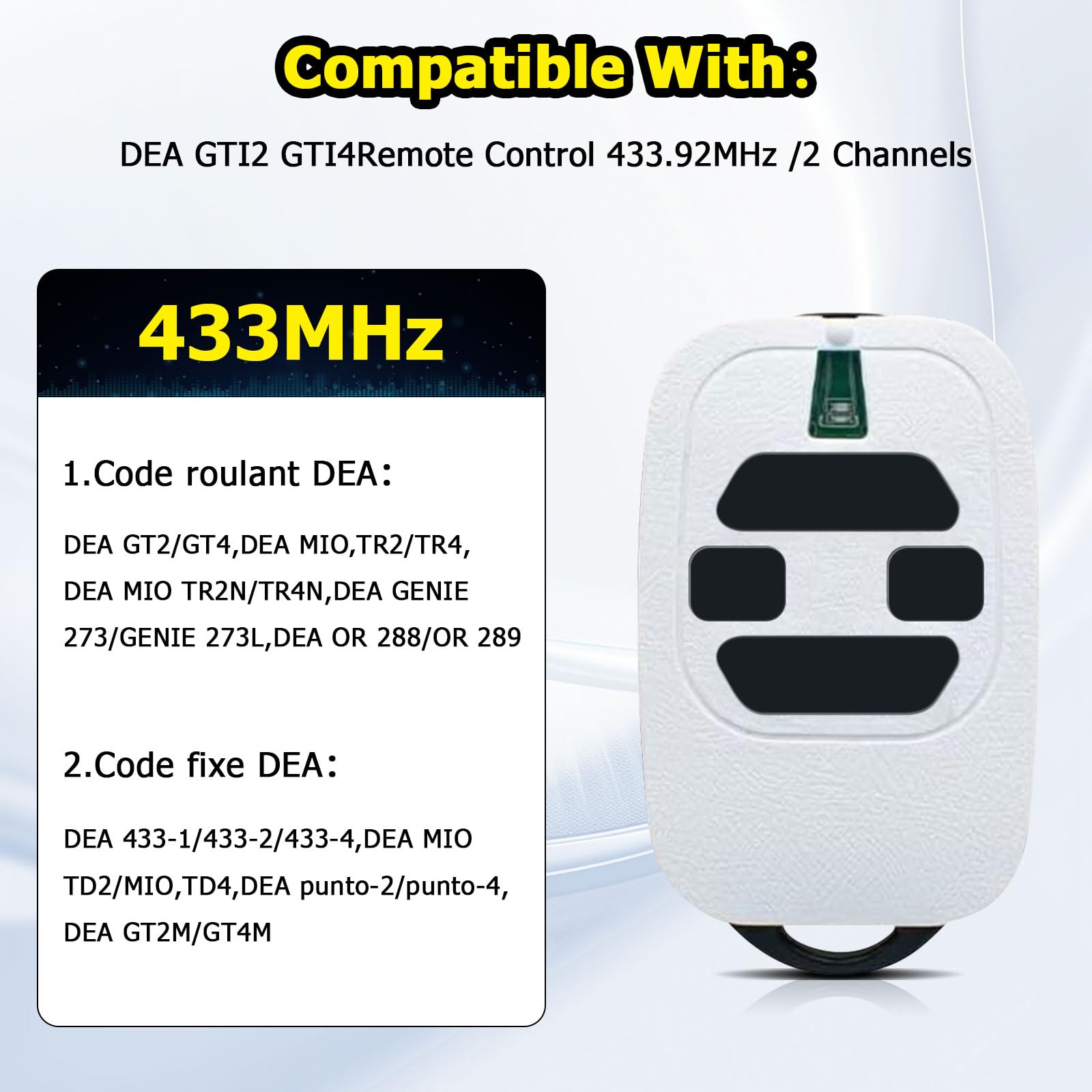 Télécommande d'ouverture de porte de garage 433,92 MHz DEA GTI4 (2) - 2