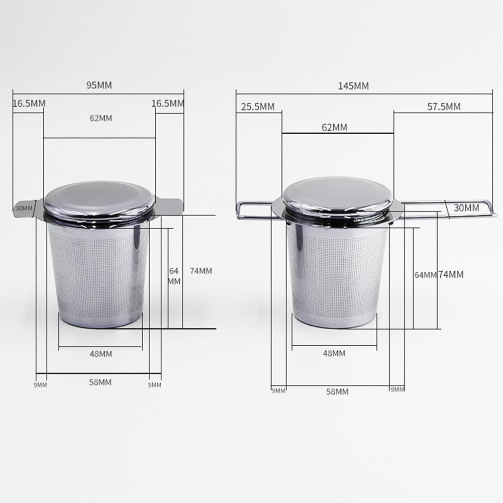 2 Pezzi Infusore Per Tè In Acciaio Inox Con Coperchio - Filtro A Rete Fitta, Manico Pieghevole, 70x65mm - 6
