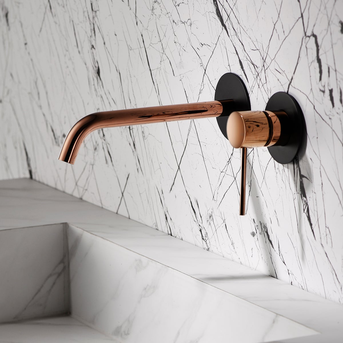 Imex - grifo lavabo negro empotrado | grifo empotrado baño con agua fría y caliente | serie milos stick | color oro rosa brillante