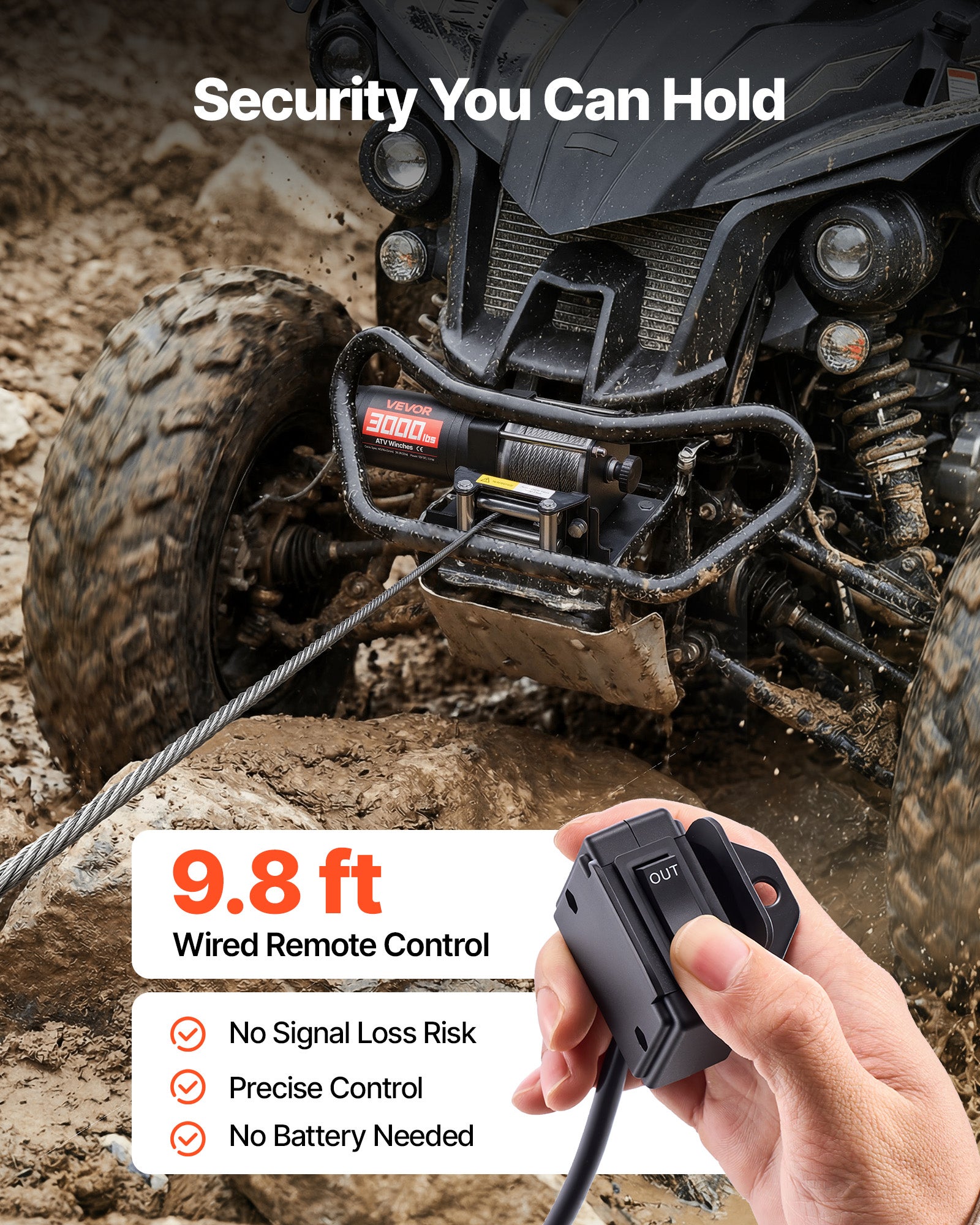 Treuil Électrique VEVOR 12 V CC 1360 kg Treuil pour Quad SSV Tout-terrain Remorquage, Câble en Acier 5 mm x 12 m, Télécommande Filaire, Étanche IP55 - 4