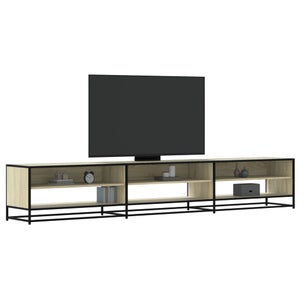 Mobile TV Moderno IKAYAA Con LED RGB E Ampio Spazio – Lungo 270 Cm In Legno Multistrato Nero, Armadio Per Soggiorno Con Ripiani