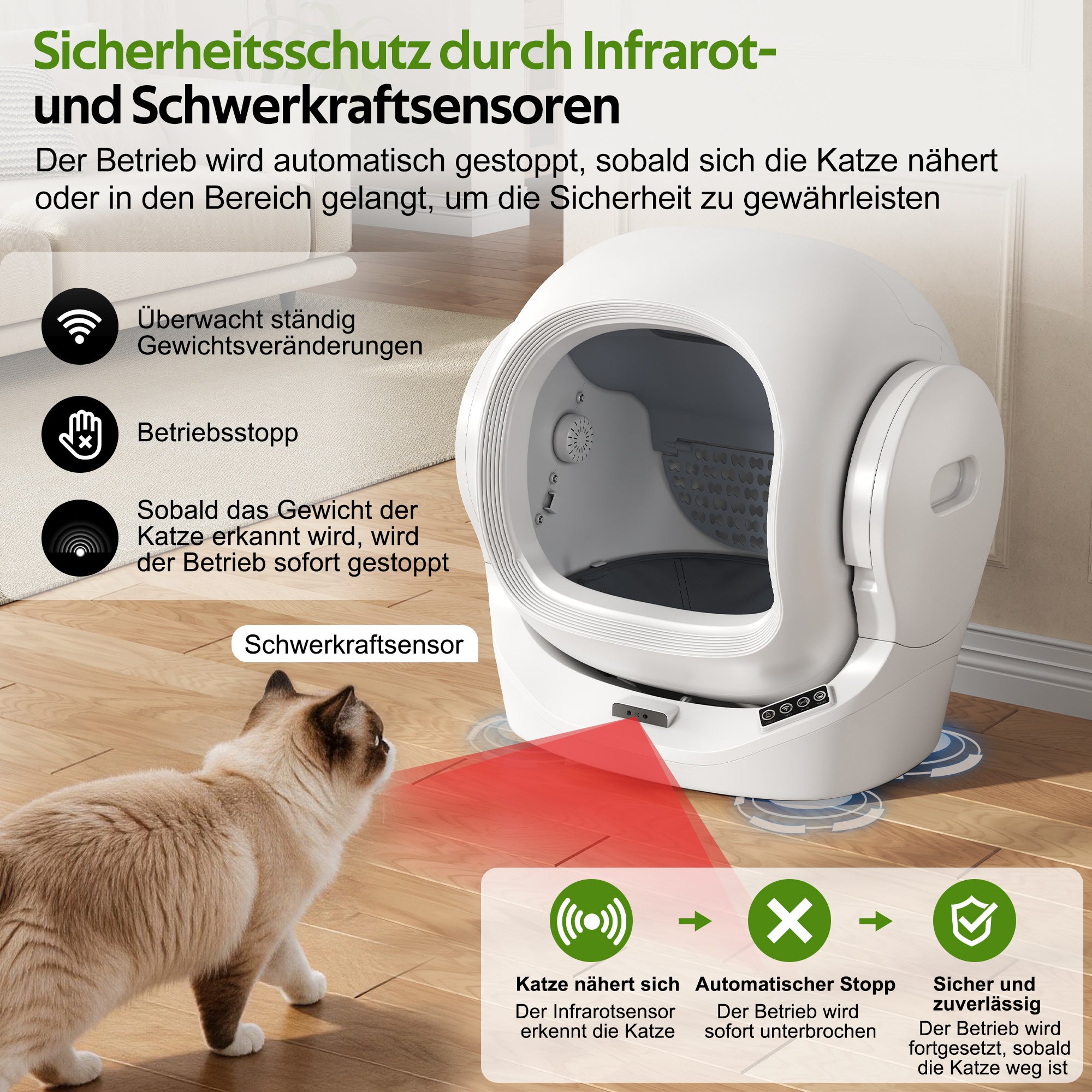 Areia automática inteligente 68L grande, reservatório 8L, caixa aroma, infravermelho, app, 1-2 gatos, autolimpante, silenciosa, segura crianças - 5