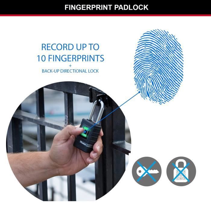 MASTER LOCK Cadenas Biometrique Haute Securite [Etanche] [Empreinte Digitale et Code Directionnel de Secours] 4901EURDLHCC - 5