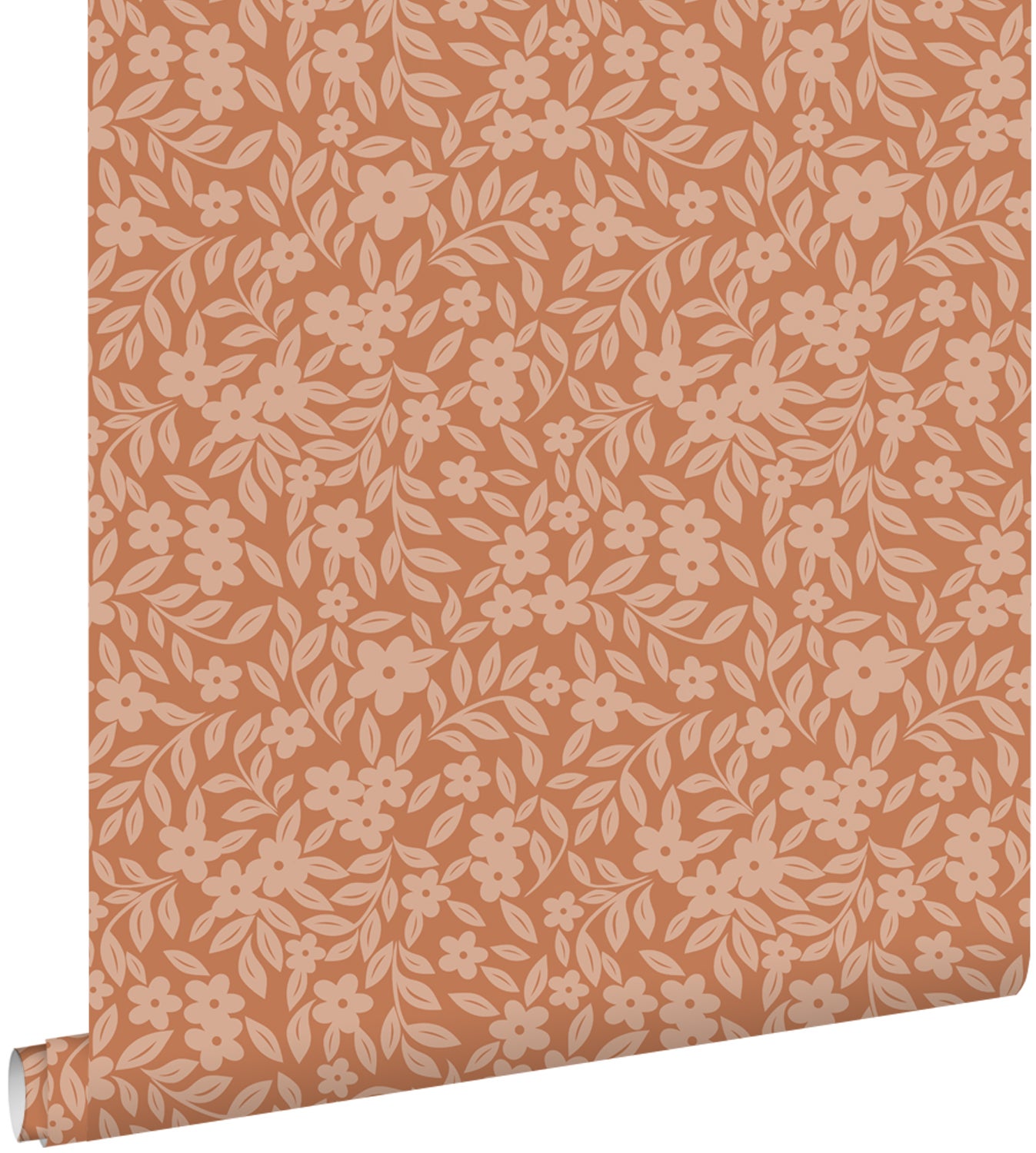 Papel pintado flores rojo barro cocido - 0.53 x 10.05 m - estahome