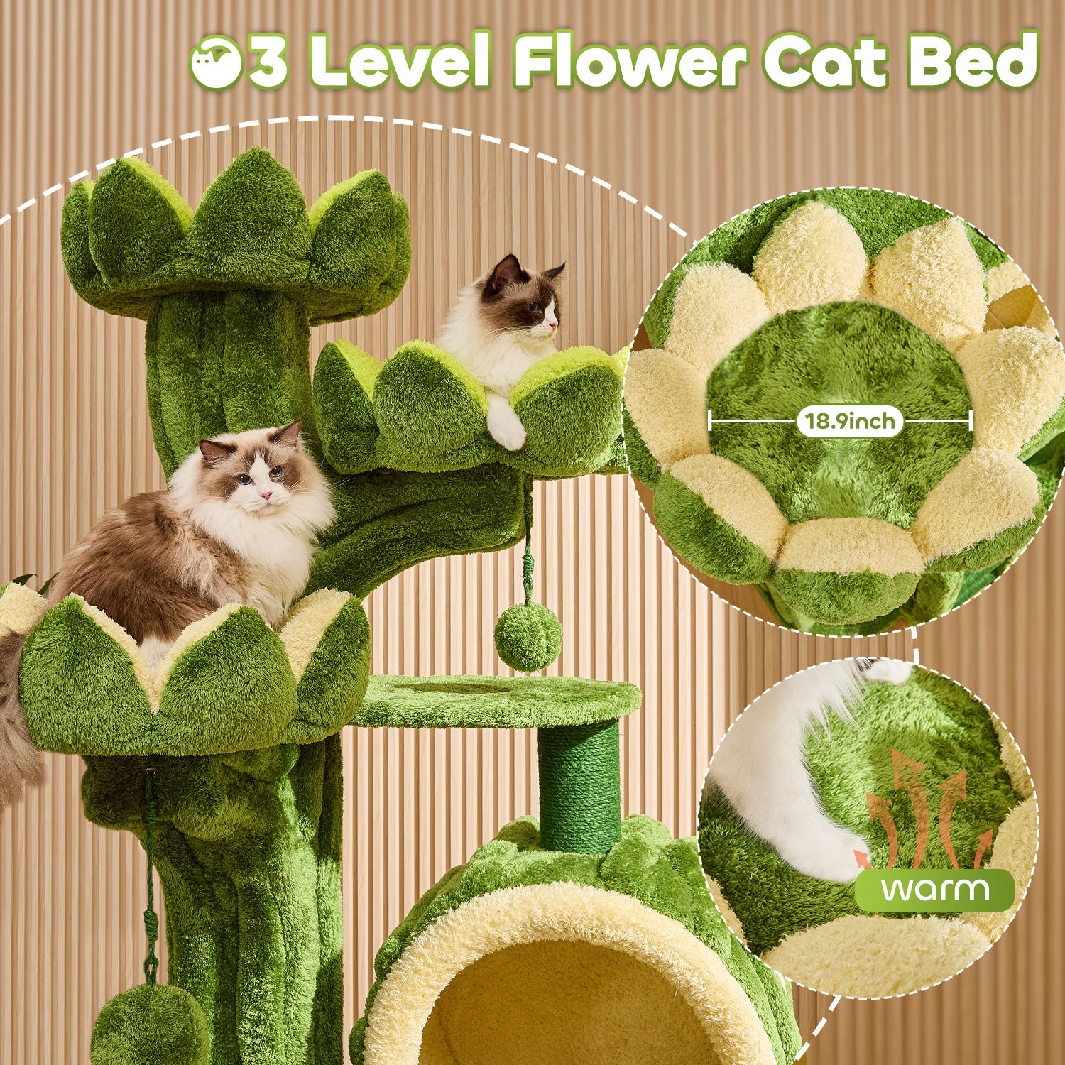 Arbre à chat Lotus de luxe de 204 cm avec 2 mangeoires dissimulées, échelle, niche double face et 2 griffoirs en sisal. - 6
