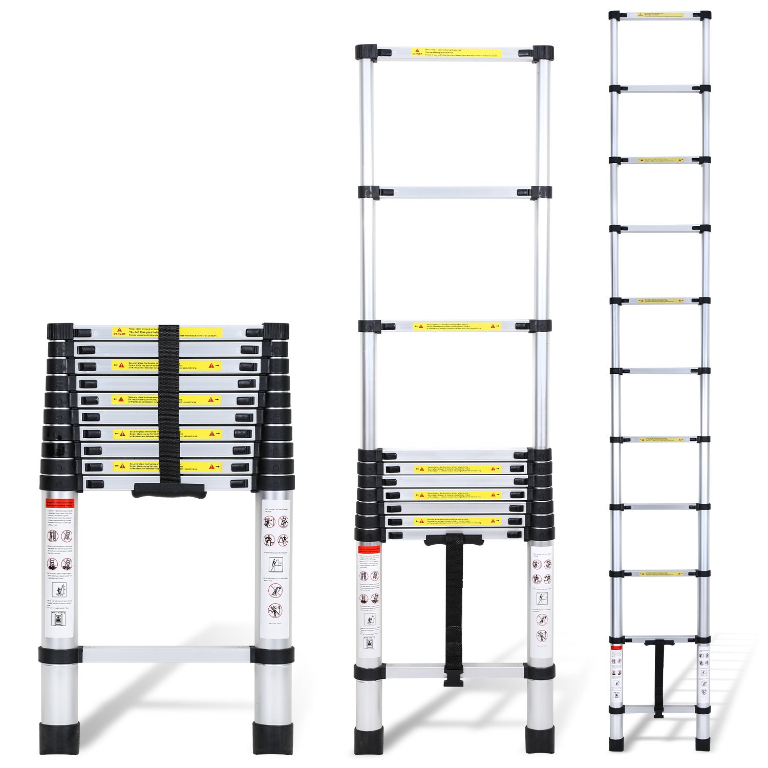 Aluminium Échelle pliante 3,2m Télescopique Pliable avec Mains ...