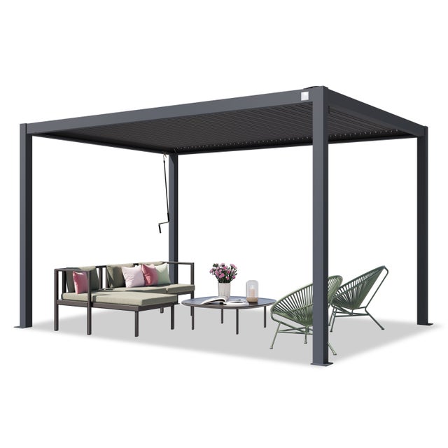 PRIMEYARD Pergola 3x4 m montanti in alluminio con tetto a doghe in acciaio gazebo da giardino antracite