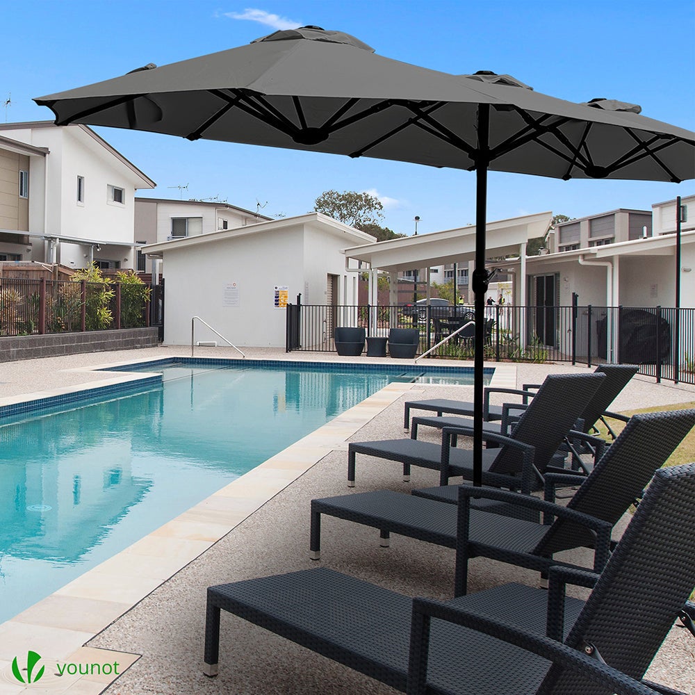 Parasol Jardin Double Aluminium 150 x 300 cm gris VOUNOT® - 7