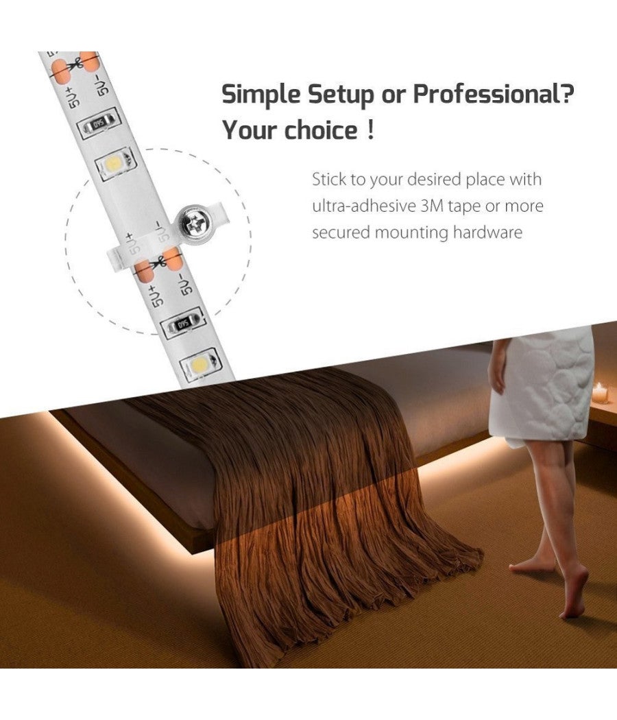 Trade Shop - Striscia Led Con Sensore Di Movimento Luce Bianca 6000k 1mt Armadi Letto - - 6