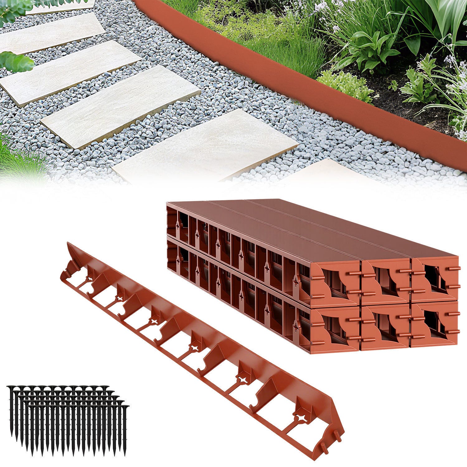 Bordura flessibile nera per giardino - 5 cm x 10 m con 20 picchetti di fissaggio Bordura flessibile nera per giardino - 5 cm x 10 m con 20 picchetti di fissaggio