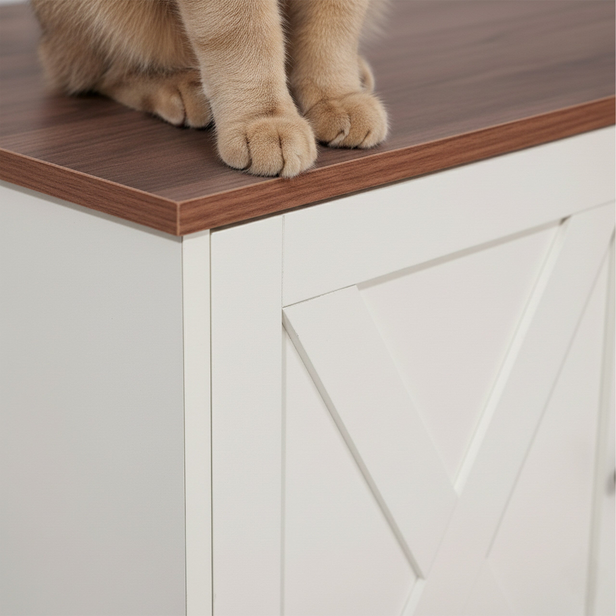 Armário para caixa de areia para gatos com divisória amovível e entrada lateral, MDF branco-castanho, 50 x 80 x 53 cm, Relaxdays - 6