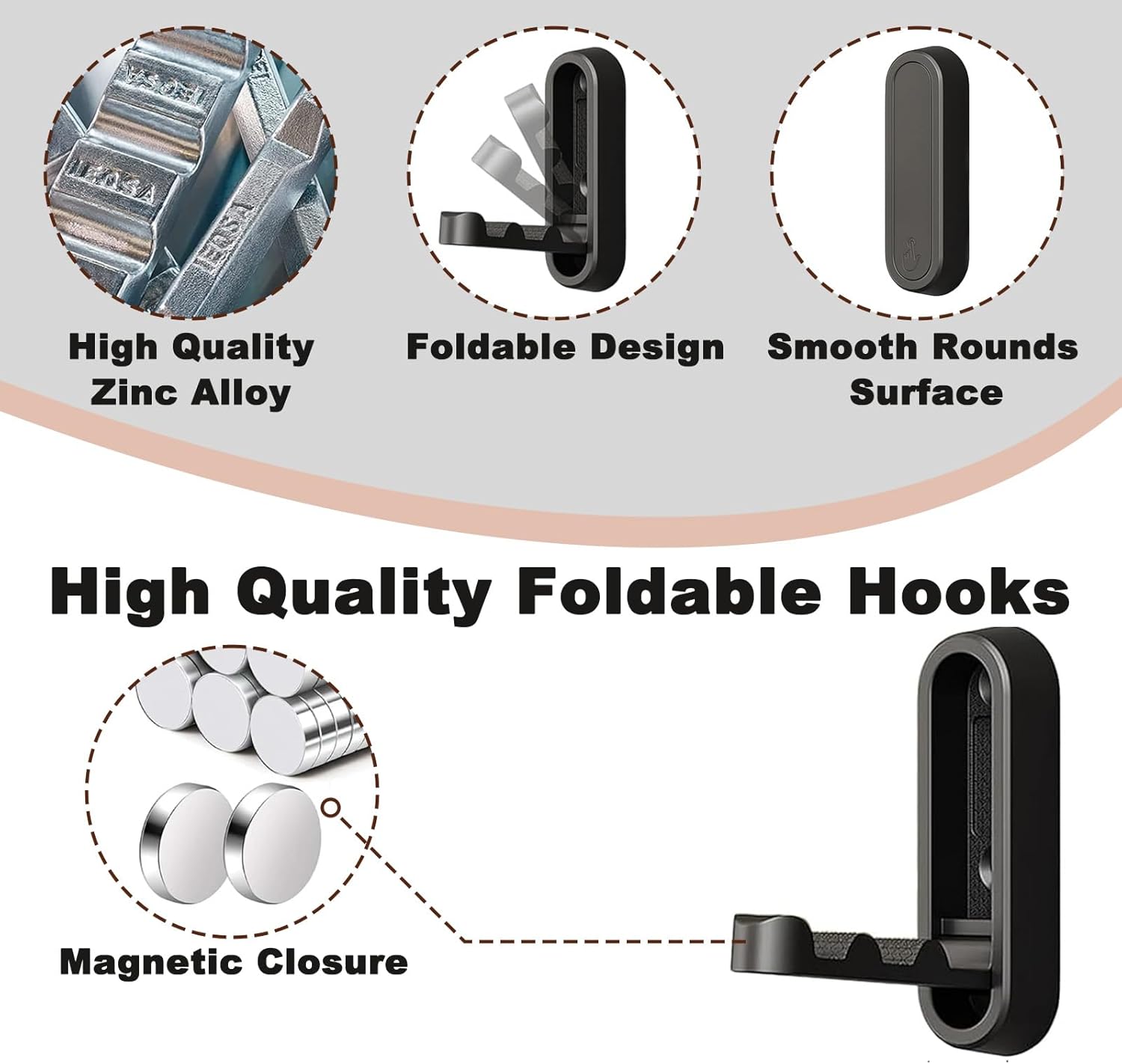 Patere Murale Porte-manteau Mural Bosdontek 2 Pièces - 5 Crochets Chacun, Support 20kg, Noir Crochets Muraux Rangement