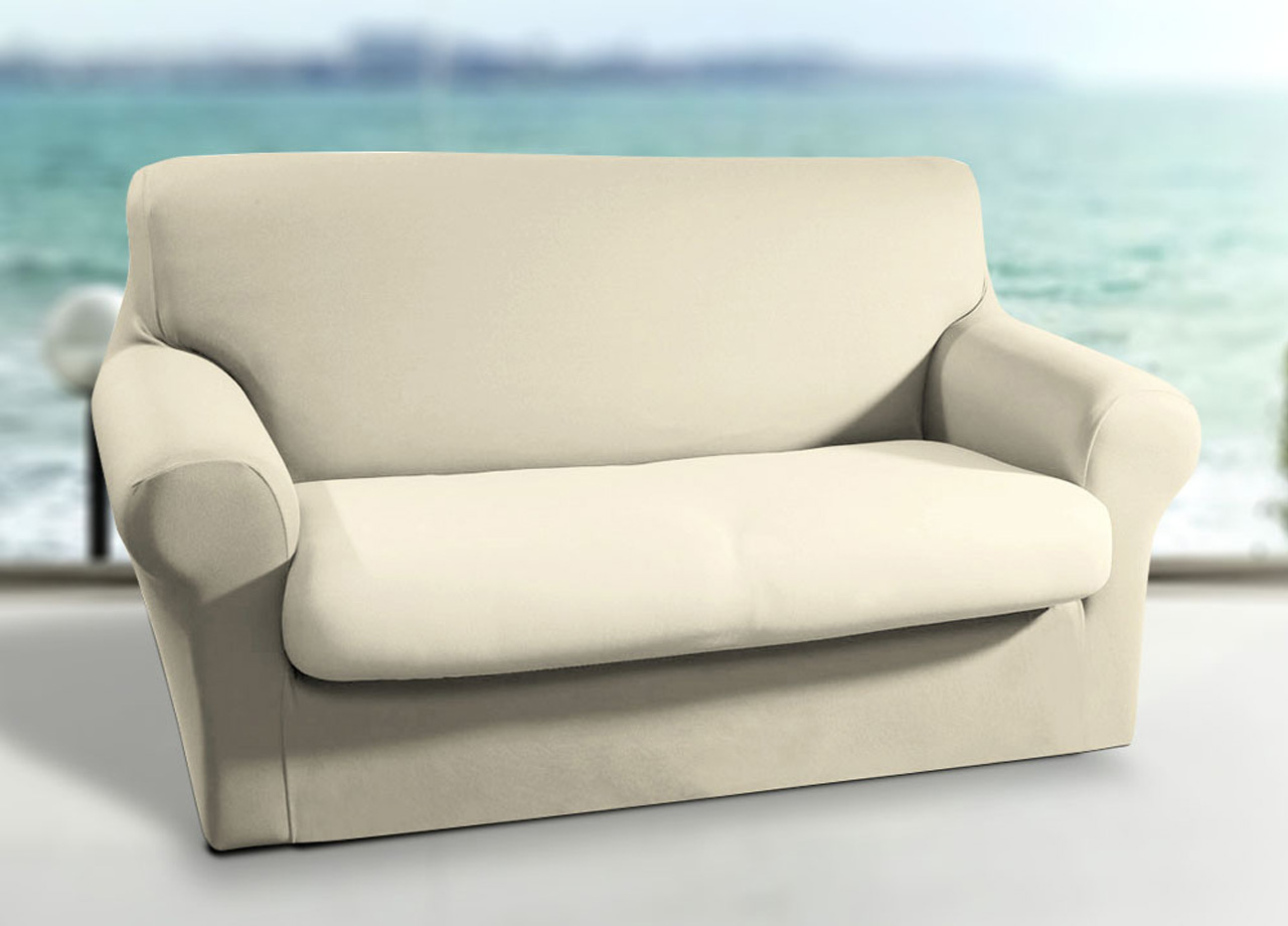 Copridivano-Copripoltrona Antimacchia Elasticizzato Tinta Unita Vari Colori Modello Magic Poltrona Panna - 2