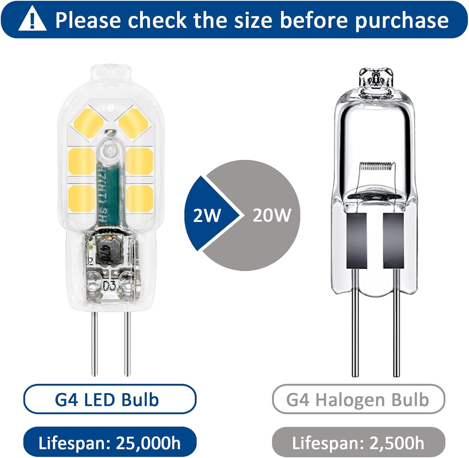 G4 LED 2W 12V AC/DC Blanc Froid 6000K pour Hotte Aspirante, 200lm, Équivalent Ampoule Halogène G4 10W 20W, non dimmable, lot de 6 - 3