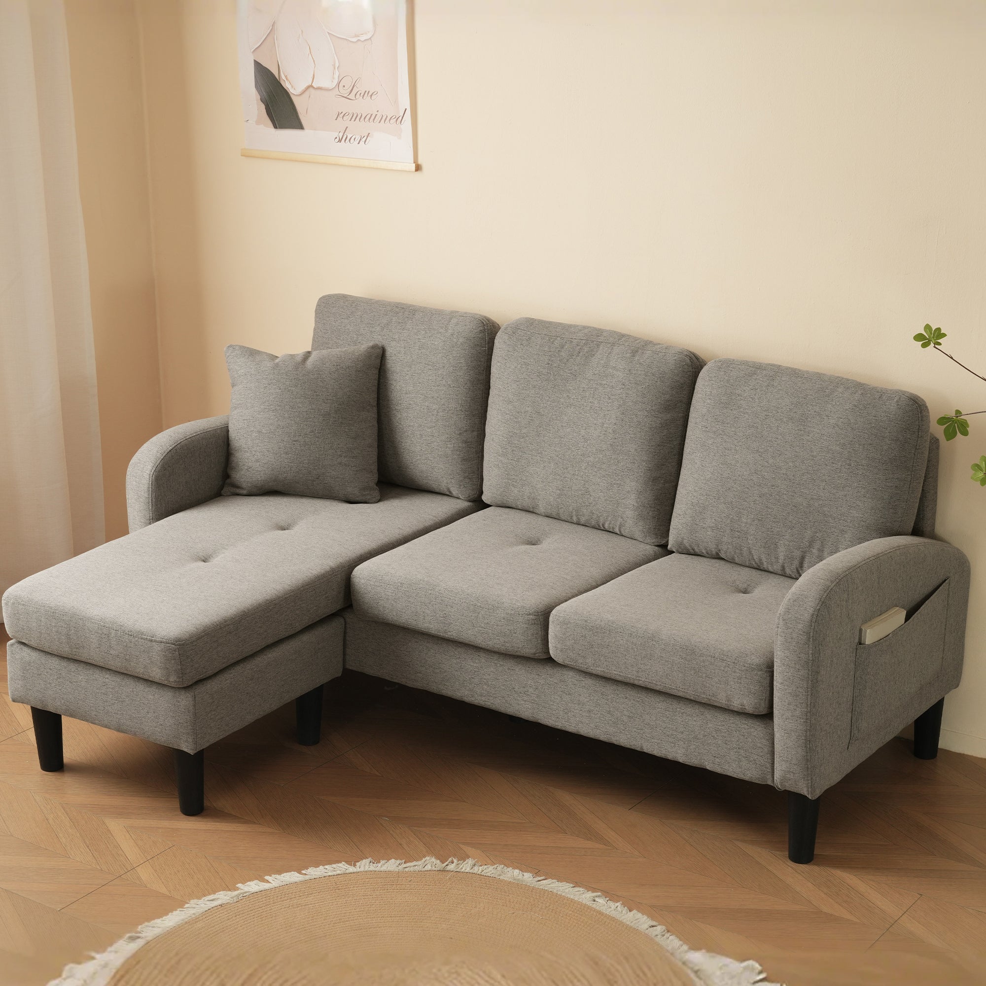Leroy Merlin Sofá Esquinero En Forma De L ,Sofá Cama 3 Plazas Con Chaise Longue,Con Bolsillos Y Cojin,Diseño Modular, Tela De Lino+Grigio Scuro Gris/Oscuro 