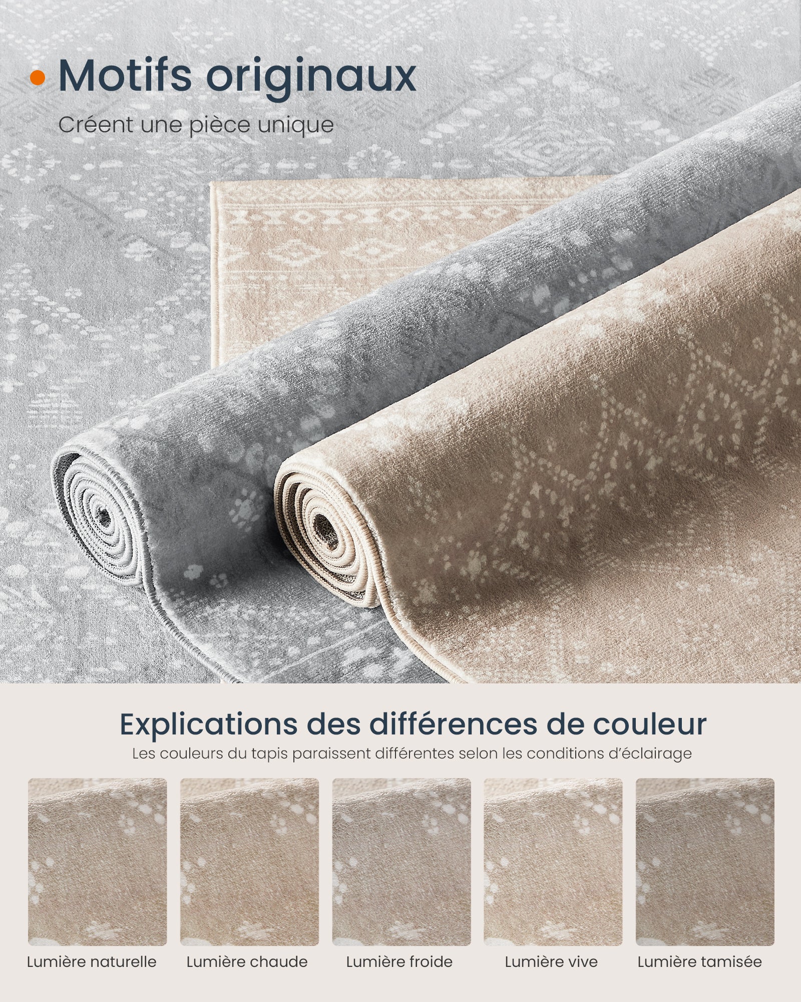Tapis Décoratif, Tapis de Chambre 160 x 230 cm, Tapis de Salon, Tapis antidérapant, pour Salon, Lavable en Machine, Style Bohème, Beige Cappuccino - 6
