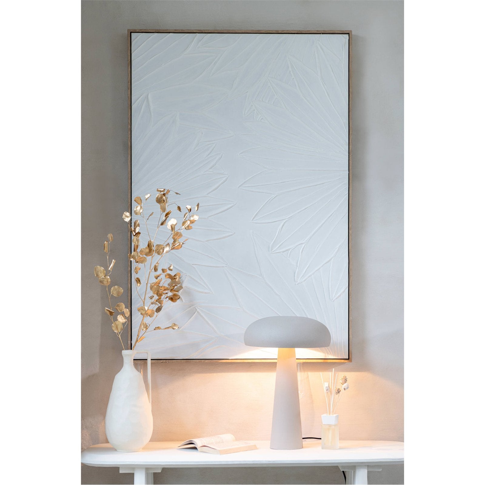 Tableau mural en bois blanc relief design pour salon élégant 83 x 4,3 x 123 cm Blanc naturel avec cadre bois clair - 2