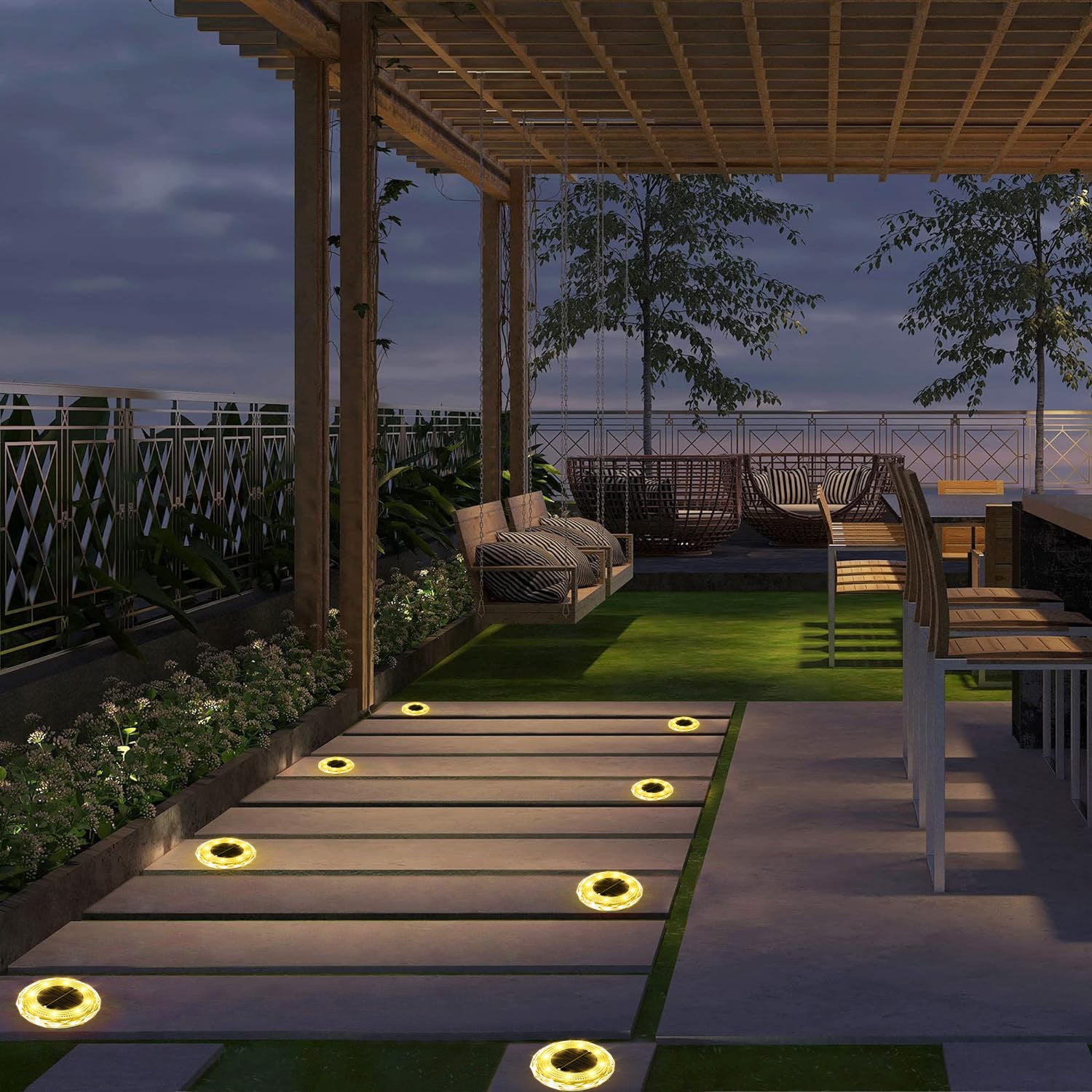 Pack de 12 luzes subterrâneas solares, luzes de jardim ao ar livre, luzes noturnas LED alimentadas a energia solar, luz quente - 6