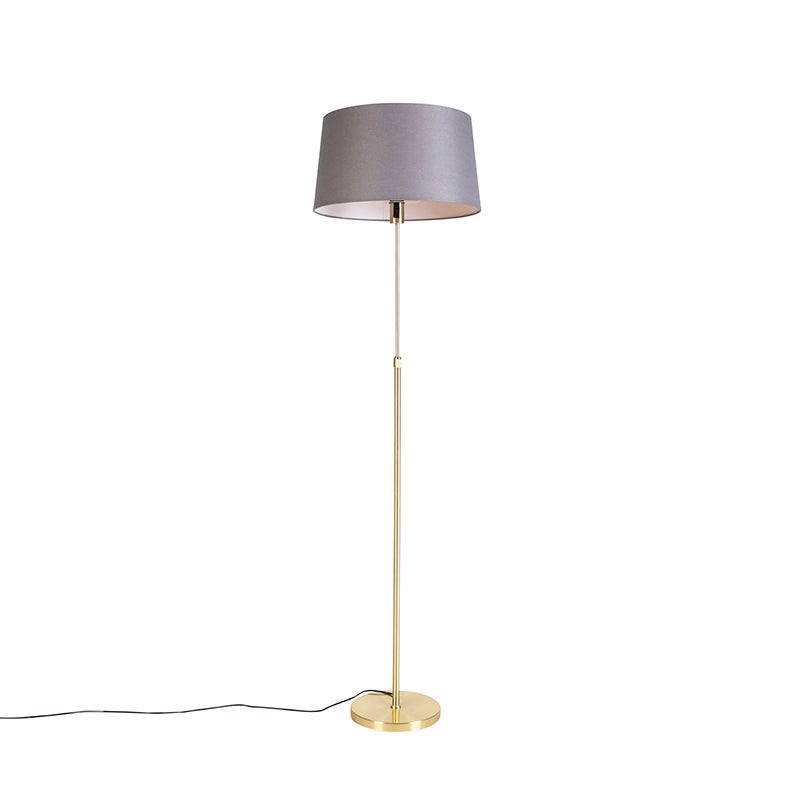 Lampa stojąca złota/mosiężna z szarym abażurem z lnu 45 cm - Parte