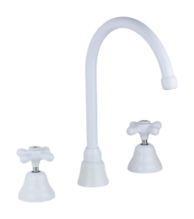 Rubinetto lavabo 3 fori canna alta in colore bianco lucido Gattoni Calypso 110935001 - Bianco - Piletta con salterello 1