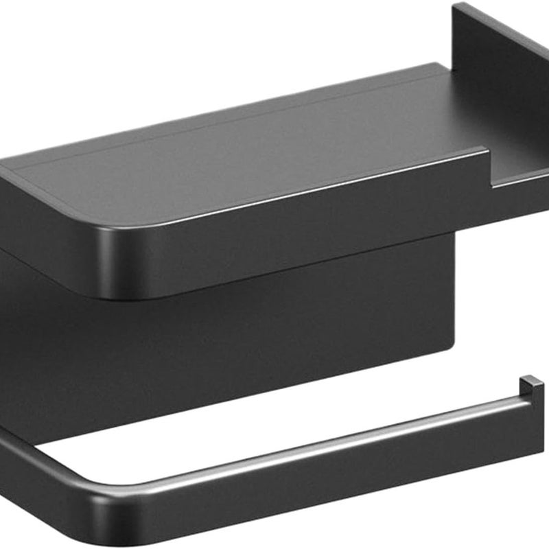 Uchwyt na papier toaletowy, dozownik ręczników papierowych w rolce, organizer łazienkowy z uchwytem na telefon, czarny, 7,09 x 4,41 cala