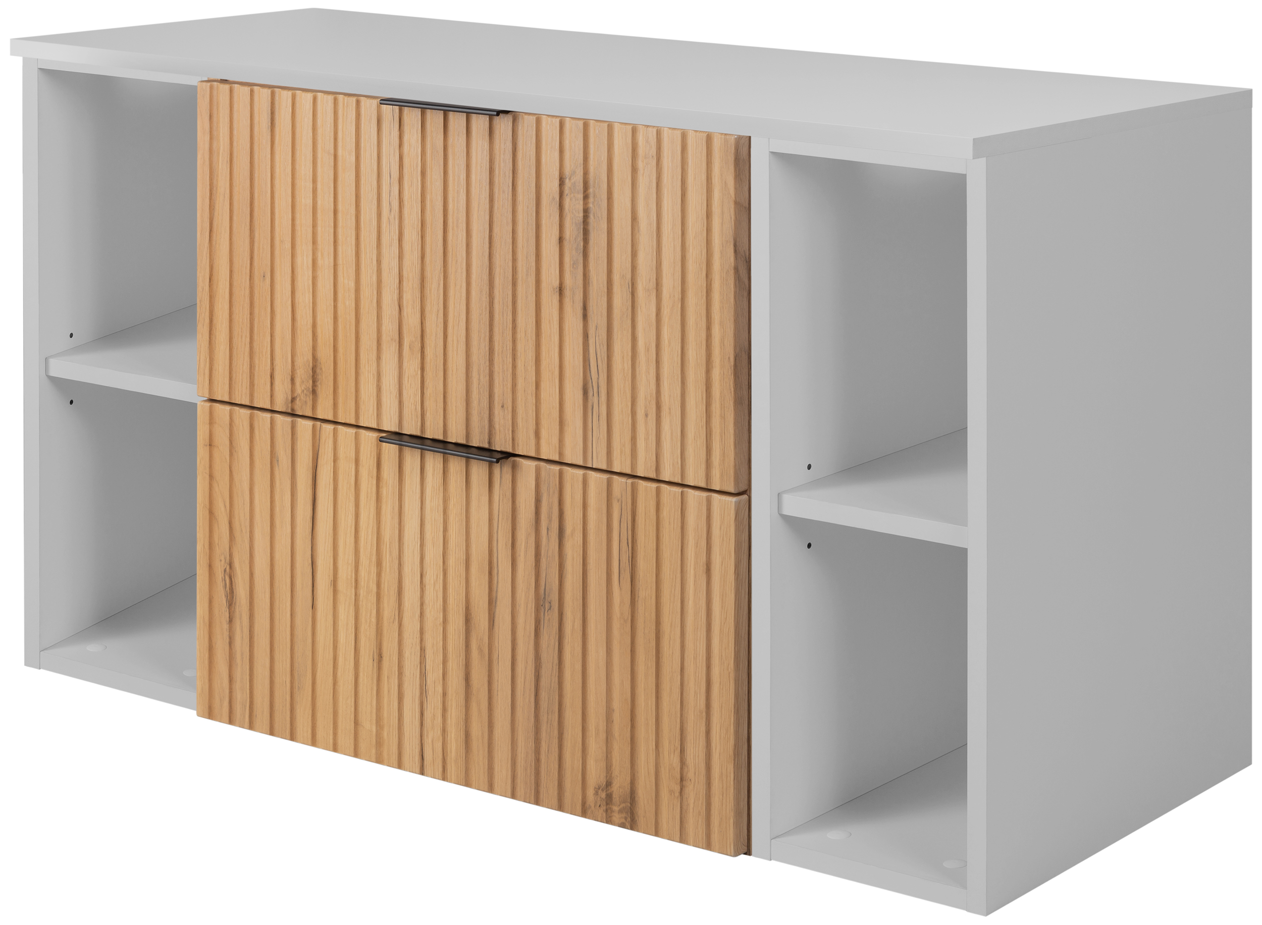 Zestaw łazienkowy FLOW 100 cm dąb craft z białymi regałami blat w zestawie